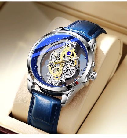 Hot Trendy Fashion Wholesale Men Golden Skeleton Automatic Quartz Wrist Watches Luxury 2024
