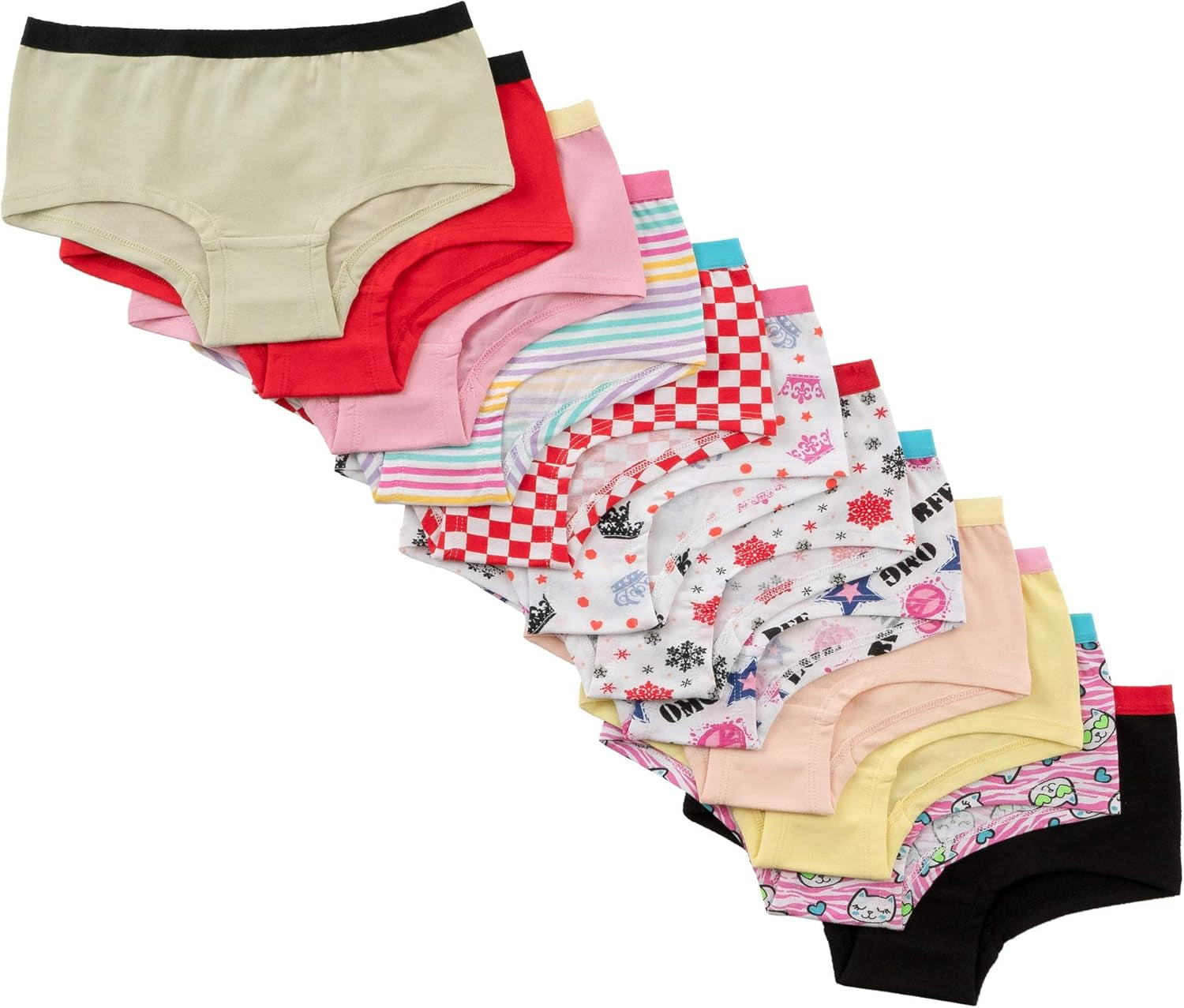 Alyce Intimates Girls Panties, Assorted Solids & Prints Pack of 12
