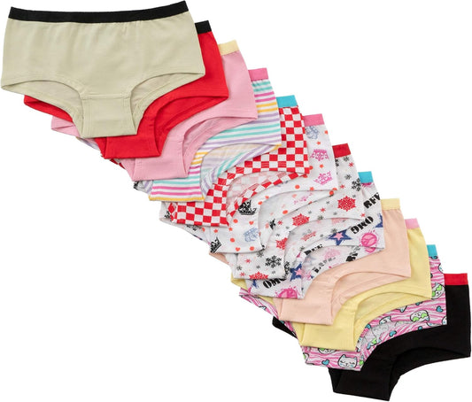 Alyce Intimates Girls Panties, Assorted Solids & Prints Pack of 12