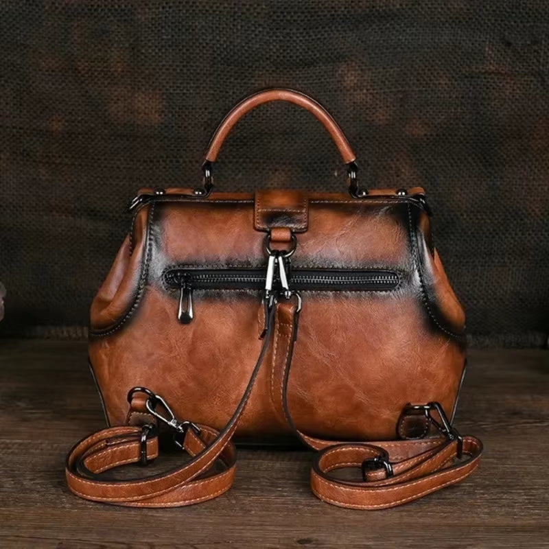 Luxury 2025 New Handmade Women Shoulder Bags Vintage Embossed Leather Woman Handbag for Ladies Backpacks Two Usage Bag