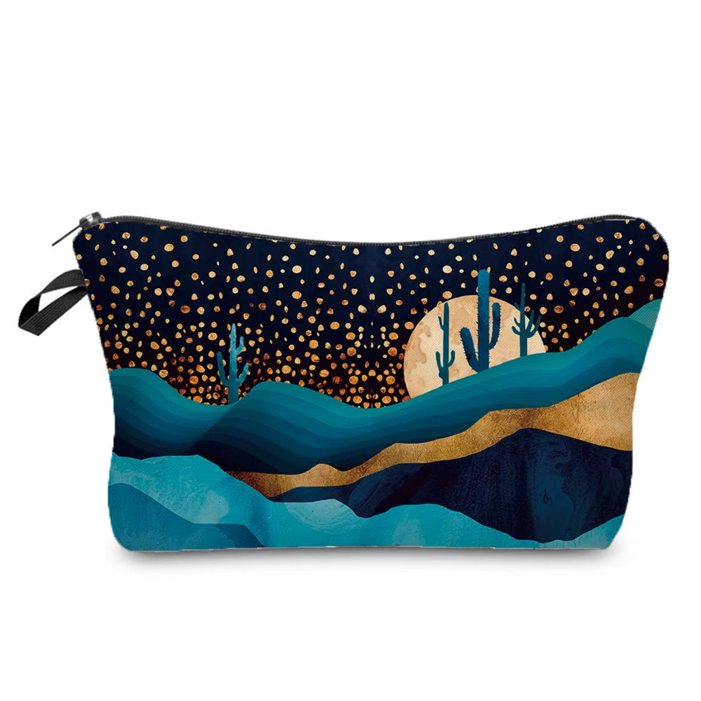Landscape Painting Makeup Bag Polyester Cosmetic Bag Women'S Necessaire Pouch with Zipper Shaver Kit Bags Luxury Man Travel Bag