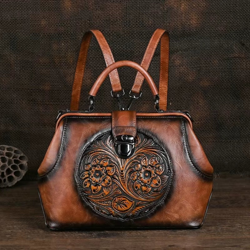 Luxury 2025 New Handmade Women Shoulder Bags Vintage Embossed Leather Woman Handbag for Ladies Backpacks Two Usage Bag