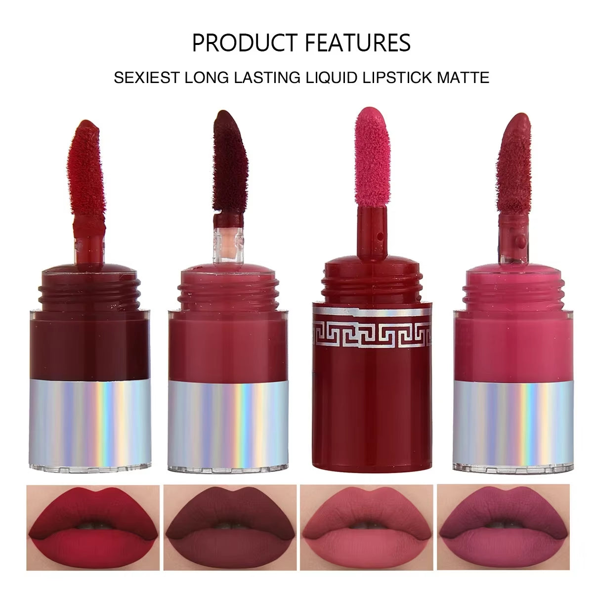 4 In1 Matte Lipstick Kit Combo Strip Velvet Sexy Red Lip Tint Non-Stick Cup Lip Gloss Lip Oil Makeup Lips Cosmetic Set Wholesale