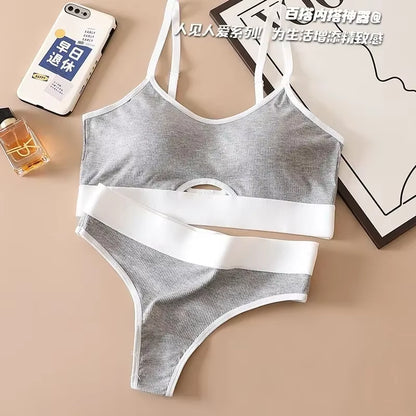 Seamless Bras Sports Bra and Panties Set Women Hollow Out Cotton Underwear U Back Push up Bras Comfort Sexy Lingerie Set