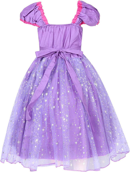 Princess Dress Costume for Little Girls Christmas Day Gift Birthday Party Shining Dress（Purple with Accessories, 120Cm