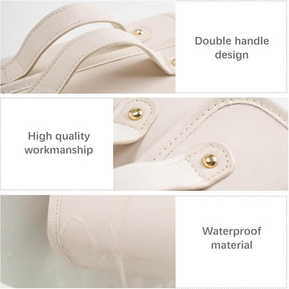 Leather Waterproof Cosmetic Bag, Leather Cosmetic Bag, Leather Waterproof Cosmetic Bag Detachable 4 in 1, Leather Waterproof Rollup Cosmetic Bag with 4 Detachable Clear Compartment-Brown