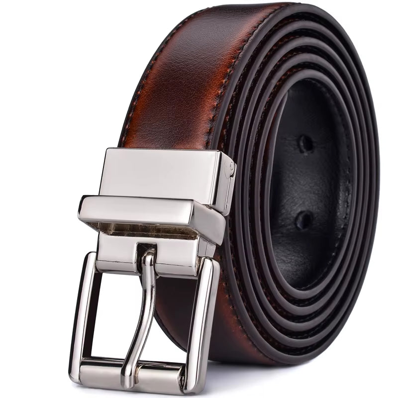 1Pcs Mens Reversible Leather Dress Casual Belts for Men 2.8Cm Wide One Reverse for 2 Colors
