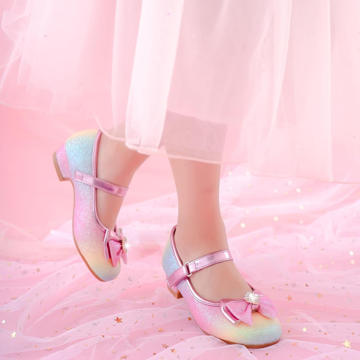 Girls Dress Shoes Mary Jane Wedding Flower Bridesmaids Heels Glitter Princess Shoes for Kids Toddler
