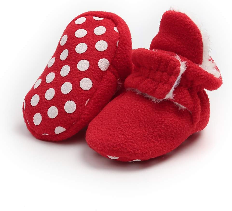 Baby Boy Girl Fleece Booties Newborn Cozy Winter Warm Socks Toddler Non-Slip Soft Sole Crib Shoes…