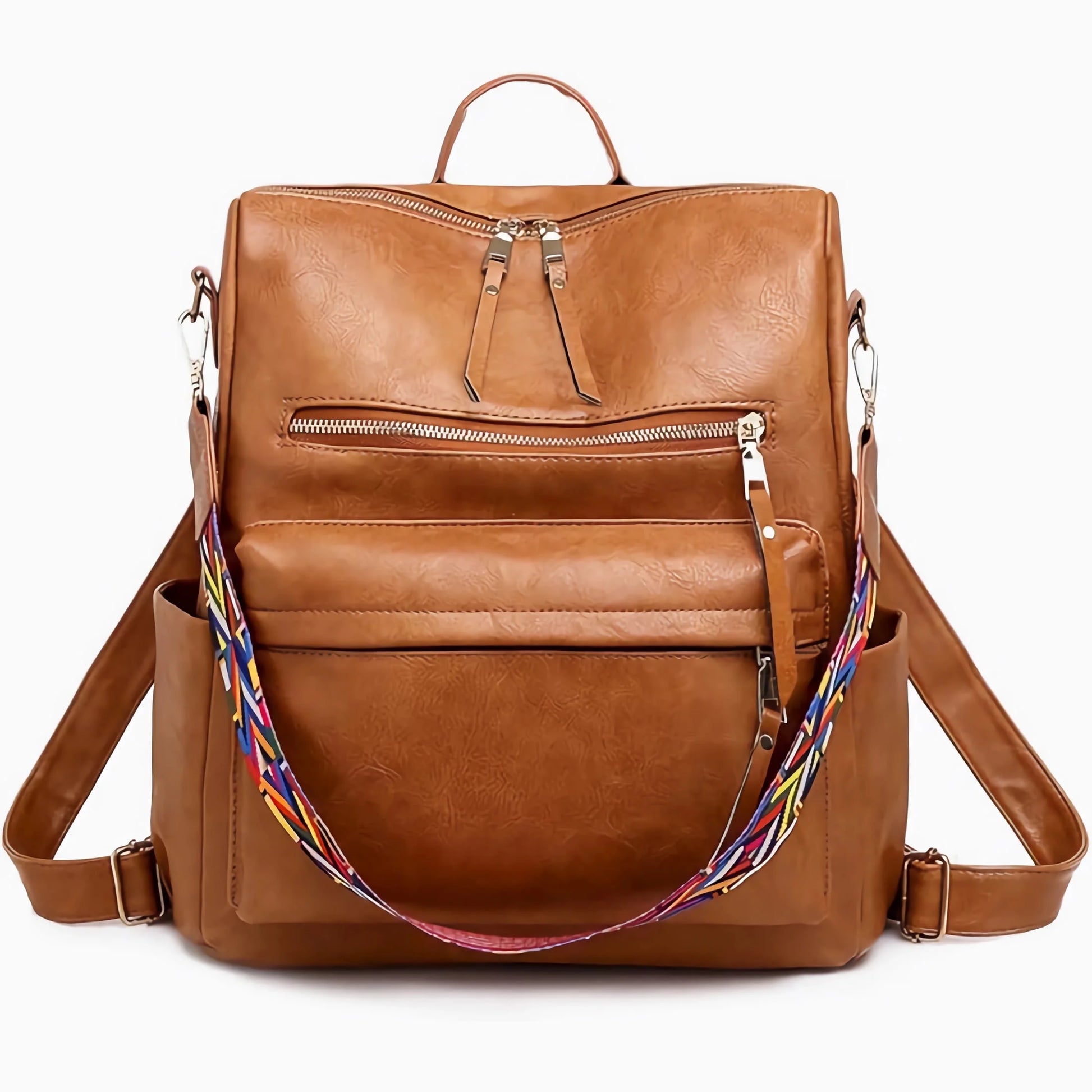 Backpack Purse for Women Fashion Waterproof PU Leather School Backpack Convertible Shoulder Bags Brown