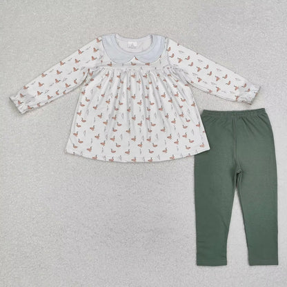 Wholesale Infant Long Sleeves Clothing Blue Flower Shirt Baby Girl Floral Outfit Toddler Skirt Skorts Shorts Children Kids Set