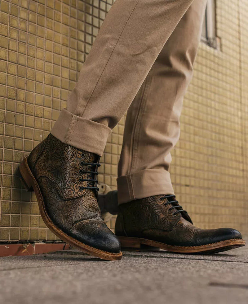 Men'S Rome Embossed Leather Cap Toe Lace-Up Boot