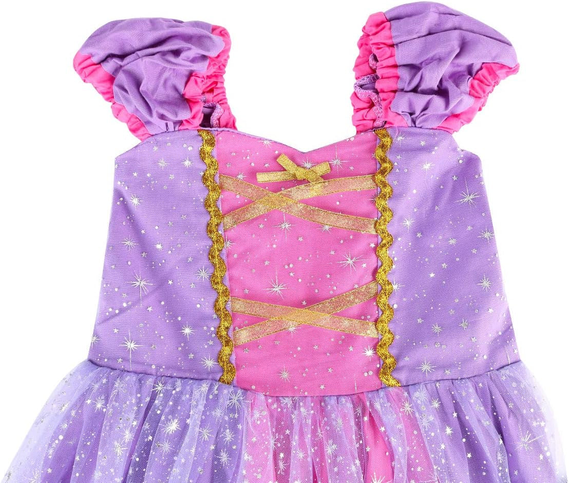 Princess Dress Costume for Little Girls Christmas Day Gift Birthday Party Shining Dress（Purple with Accessories, 120Cm