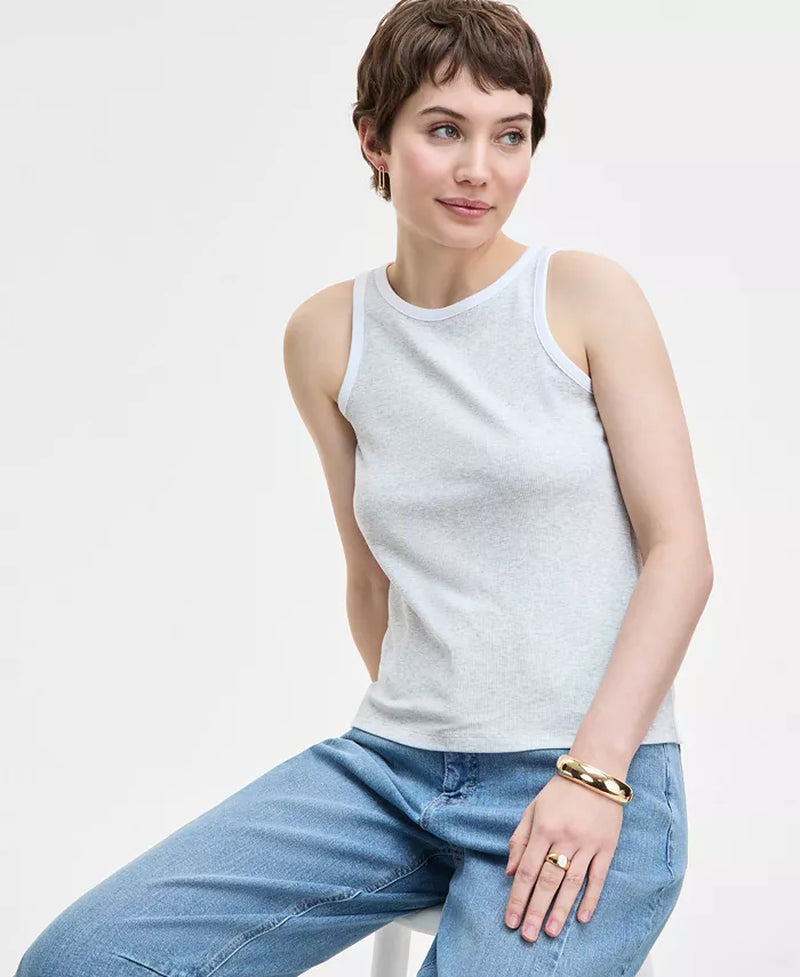 Women'S Contrast Tipped Micro Rib Tank Top, Exclusively at Macy'S