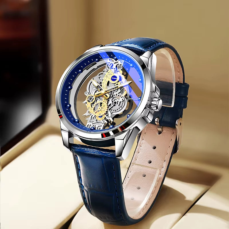 Hot Trendy Fashion Wholesale Men Golden Skeleton Automatic Quartz Wrist Watches Luxury 2024