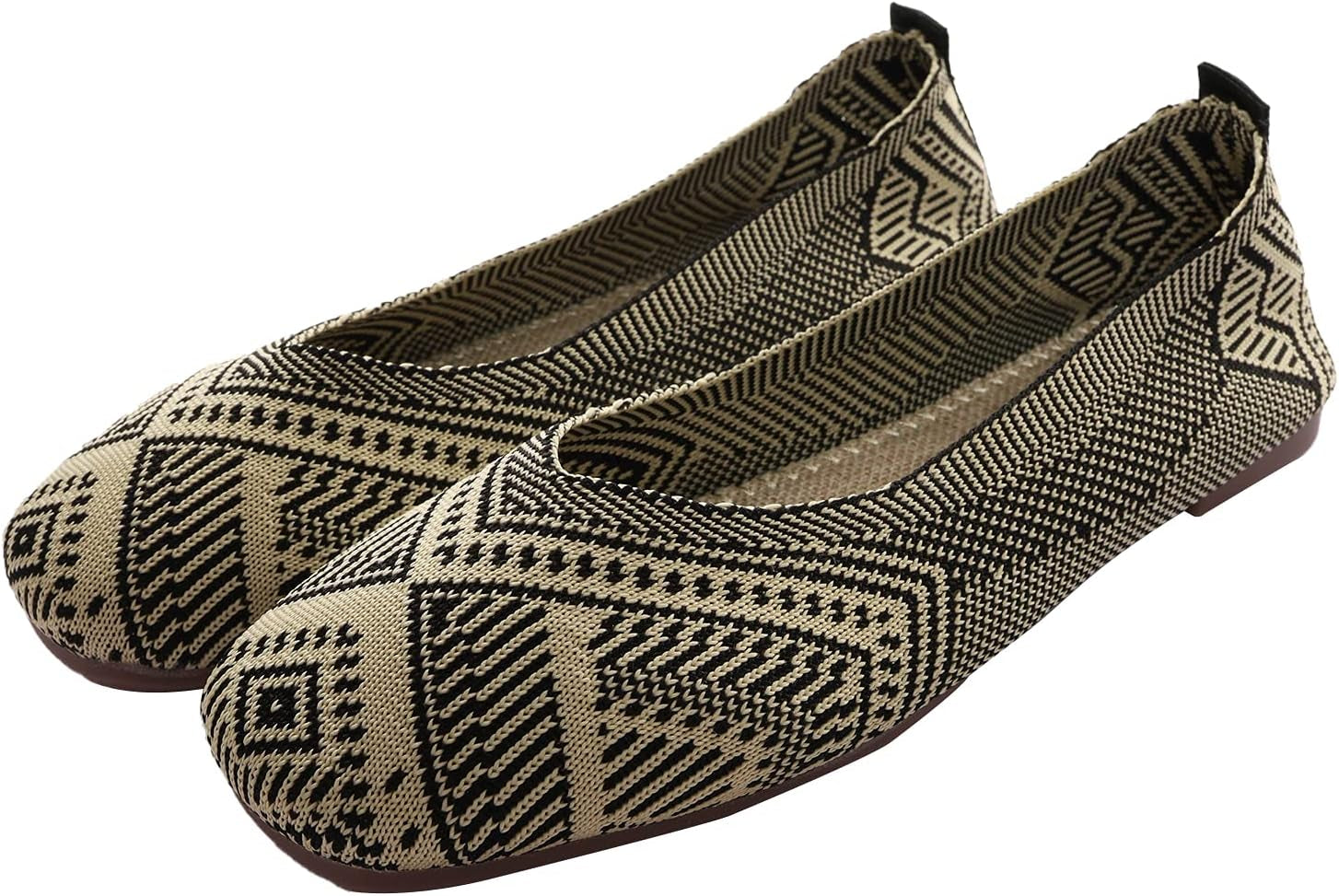 Womens Flats Knit Dress Shoes, Low Wedge Flat Shoes Comfort Slip on Flats, Shoes for Woman Classic Softable Black 7