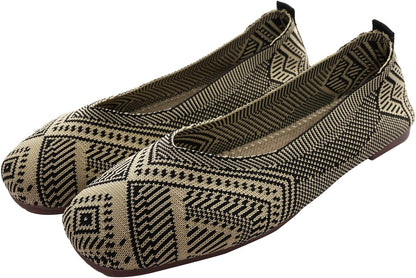 Womens Flats Knit Dress Shoes, Low Wedge Flat Shoes Comfort Slip on Flats, Shoes for Woman Classic Softable Black 7