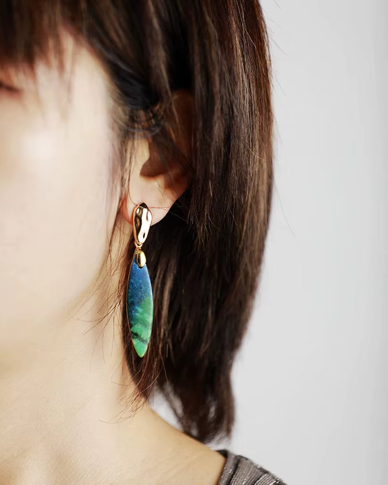 Trending Gold Plated Long Natural Stones Statement Stud Earrings Designer Femme Jewelry Bijoux Wholesale Dropshipping