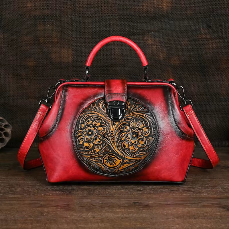 Luxury 2025 New Handmade Women Shoulder Bags Vintage Embossed Leather Woman Handbag for Ladies Backpacks Two Usage Bag