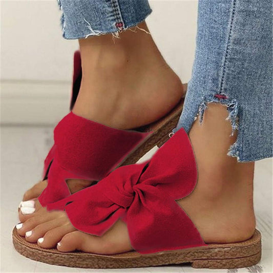 Sandals for Women Casual Summer Bowknot Open Toe Sandals Shoes Bohemian Outdoorslippers Sandals Flat Beach Sandals, Red, 7.5