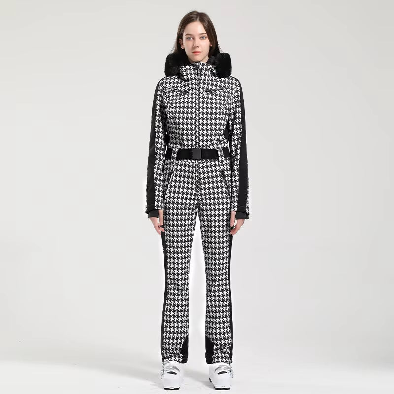 One-Piece Ski Suit Women Thickening Snowboard Female Overalls Winter Windproof Waterproof Breathable Clothing Skiing