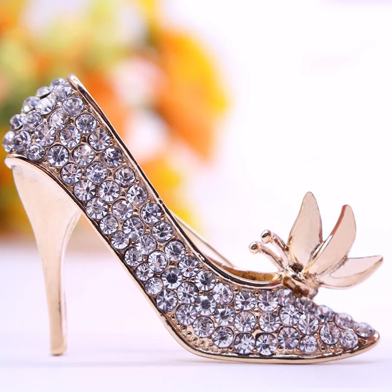 Charms High Heel Shoes Brooch Crystal Collar Pin Brooches for Women Elegant Geometric Shoes Brooches for Lady Femme Jewelry 2021