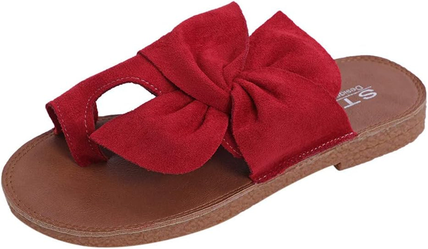 Sandals for Women Casual Summer Bowknot Open Toe Sandals Shoes Bohemian Outdoorslippers Sandals Flat Beach Sandals, Red, 7.5