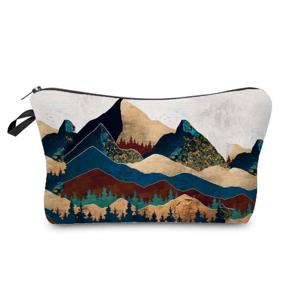 Landscape Painting Makeup Bag Polyester Cosmetic Bag Women'S Necessaire Pouch with Zipper Shaver Kit Bags Luxury Man Travel Bag