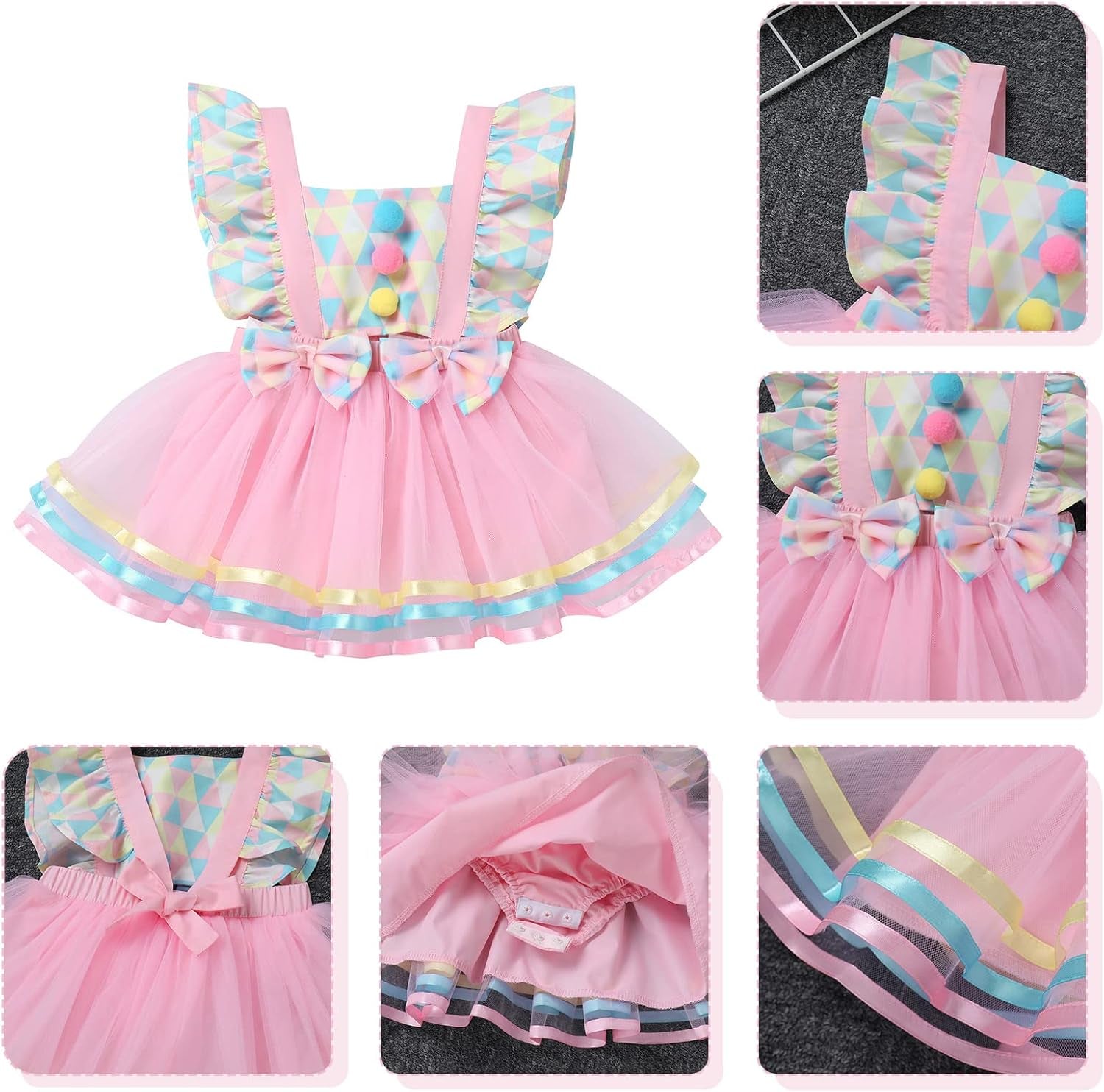 Baby Girl First Birthday Outfit Rainbow Tutu Princess Romper Dress Tiara Shoes 3Pcs Clothes Set for Cake Smash