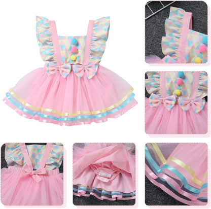 Baby Girl First Birthday Outfit Rainbow Tutu Princess Romper Dress Tiara Shoes 3Pcs Clothes Set for Cake Smash