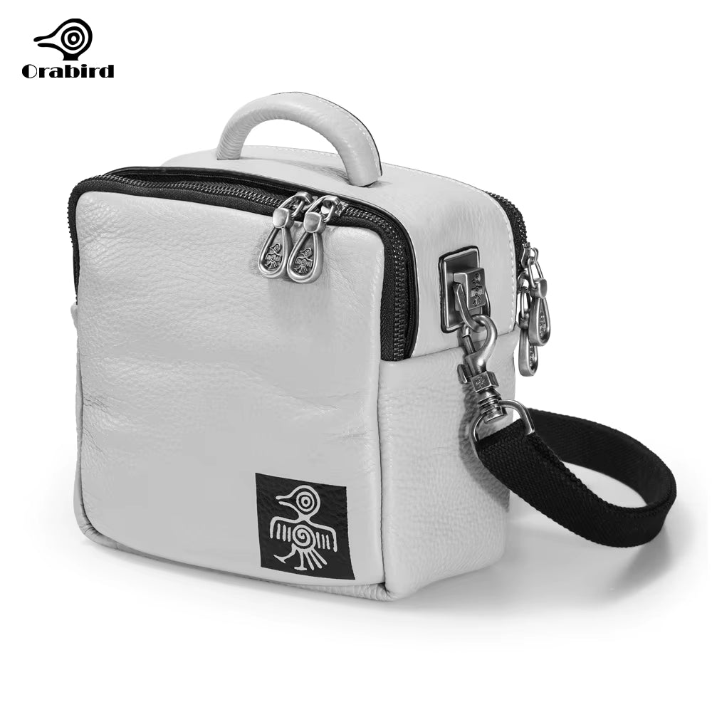 Casual Crossbody Square Bags Ladies Soft Cowhide Genuine Leather Both Sides Zipper Women'S Shoulder Handbags