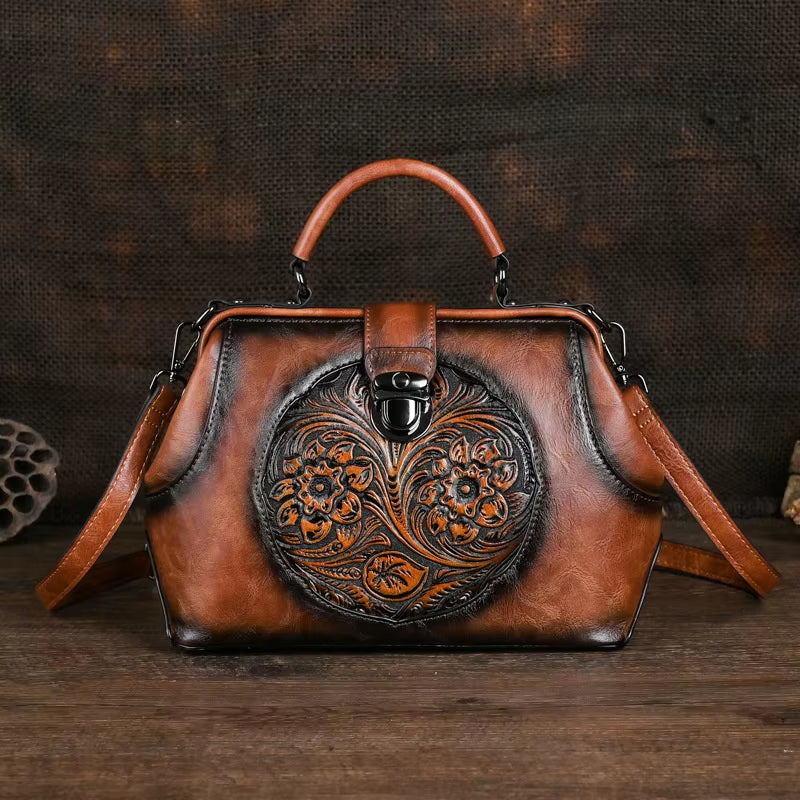 Luxury 2025 New Handmade Women Shoulder Bags Vintage Embossed Leather Woman Handbag for Ladies Backpacks Two Usage Bag