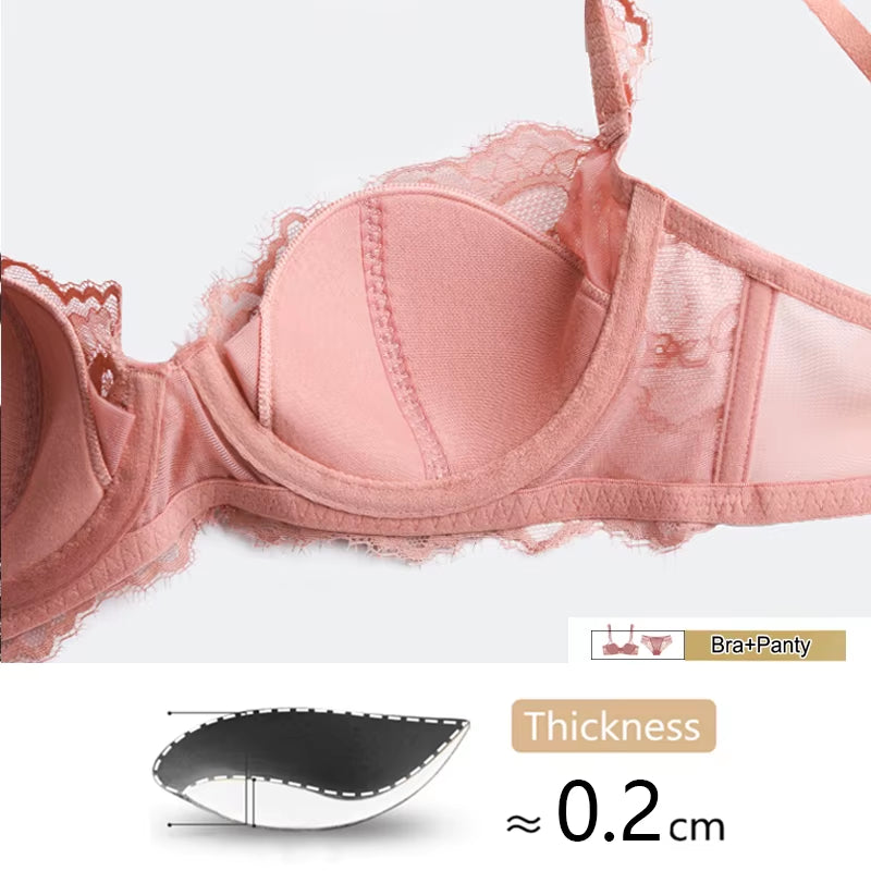 Floral Pink Lace Underwear Women Bra Set plus Size Ultra Thin Underwire Push up Bras and Panties Female Sexy Lingerie a B C D E