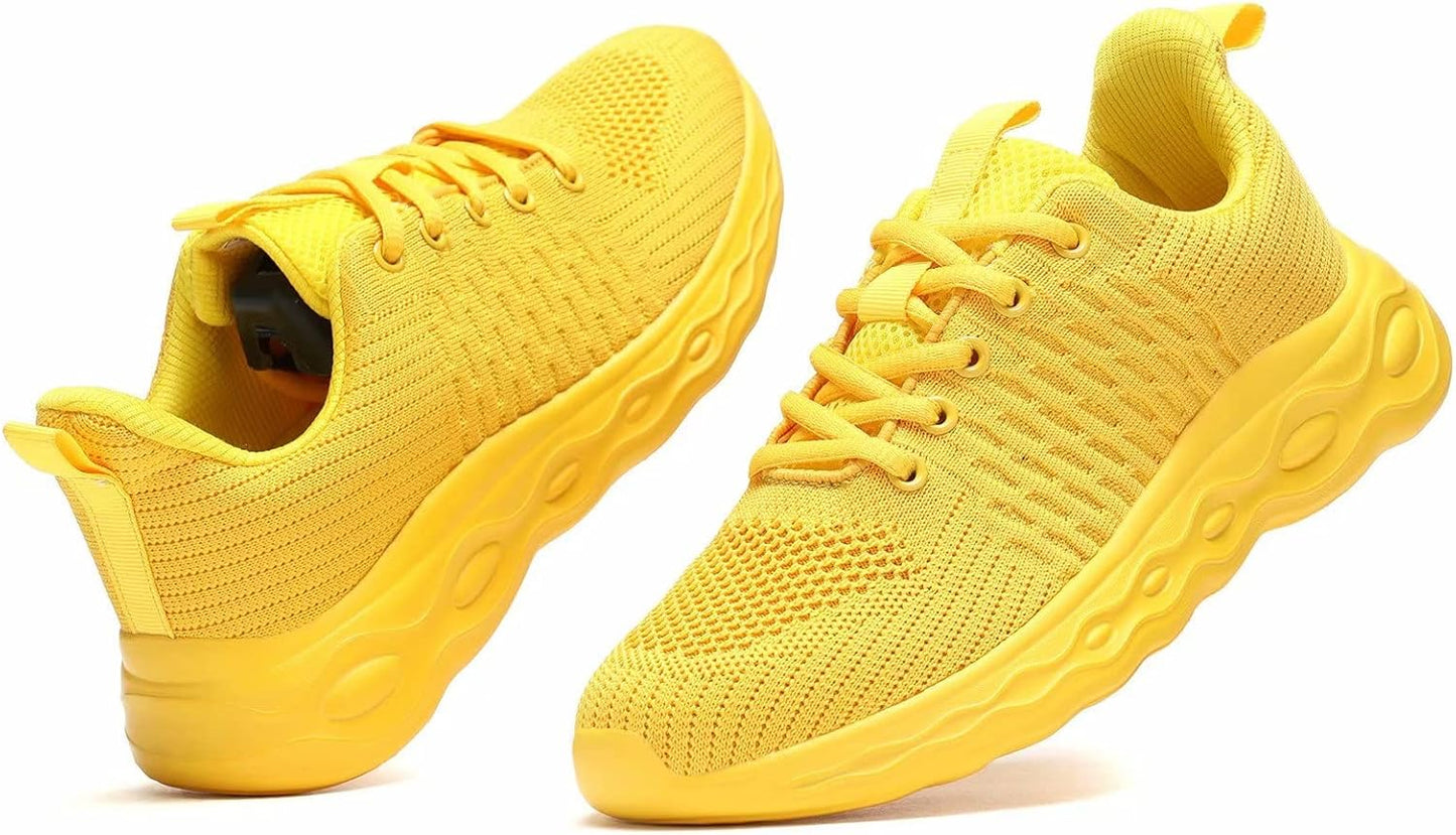 Women'S Running Shoes Walking Tennis Sneakers Ladies Work Casual Comfor Lightweight Non-Slip Gym Trainers Yellow