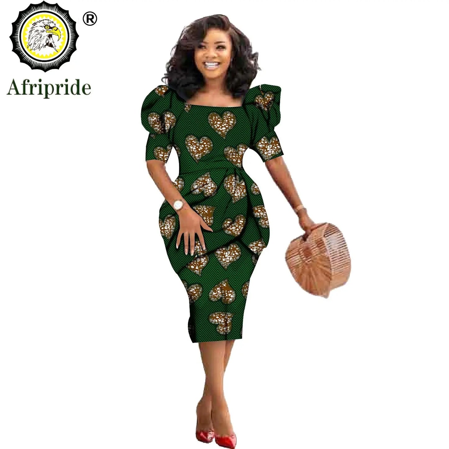 African Ankara Dresses for Women Dashiki Dress Bodycon Dress Print Wax Batik Short Sleeve Party Midi Dress for Lady S2025060