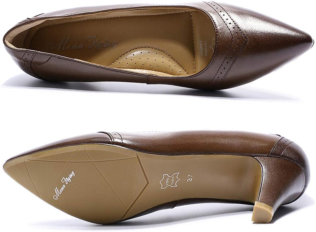 Women'S Leather Pointed Toe Dress Pumps Comfort High Heels Office Work Shoes for Ladies