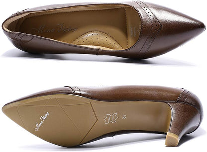 Women'S Leather Pointed Toe Dress Pumps Comfort High Heels Office Work Shoes for Ladies