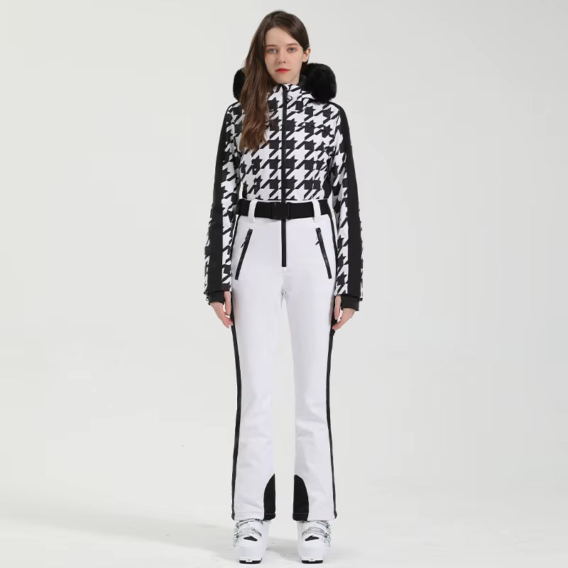 One-Piece Ski Suit Women Thickening Snowboard Female Overalls Winter Windproof Waterproof Breathable Clothing Skiing