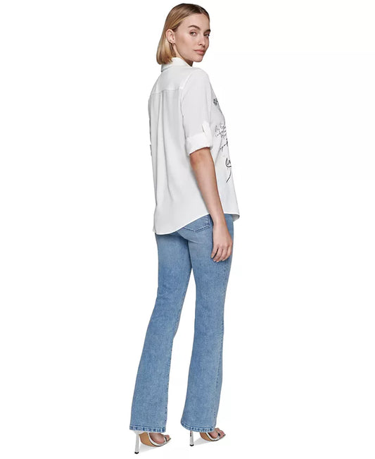 Women'S Graphic Button-Front Top