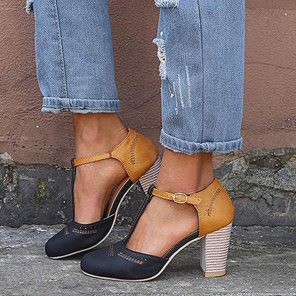 Women'S Classy Mary Janeclassic T-Strap Platform Mid-Heel Square Toe Oxfords High Heel Pumps New Dress Shoes