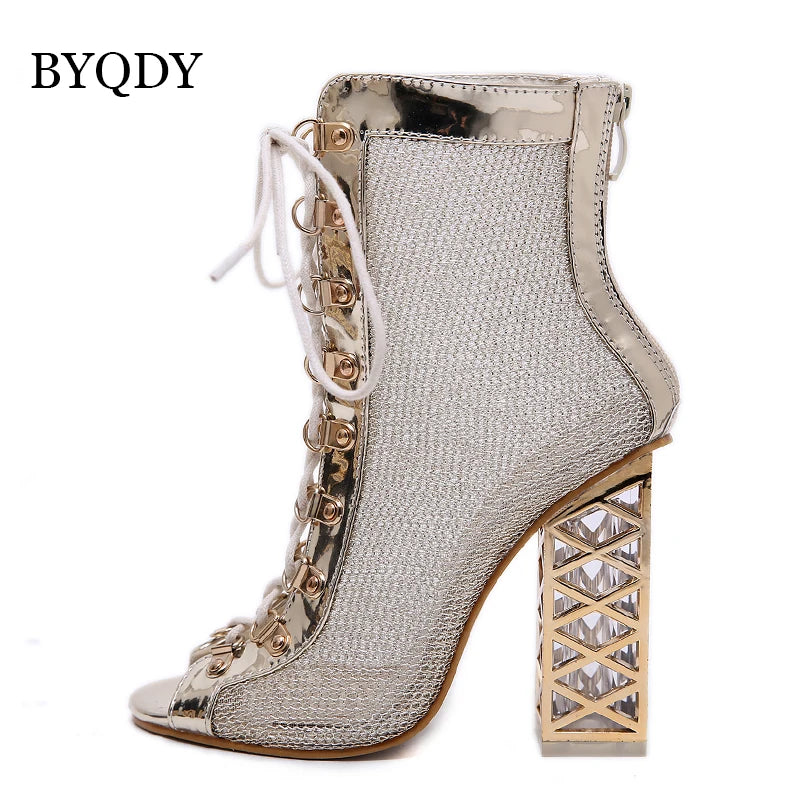 2021 New Summer Sandal Sexy Golden Bling Gladiator Sandals Women Pumps Shoes Lace-Up High Heels Sandals Boots Gold 43