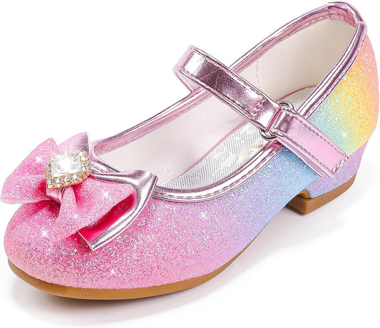 Girls Dress Shoes Mary Jane Wedding Flower Bridesmaids Heels Glitter Princess Shoes for Kids Toddler