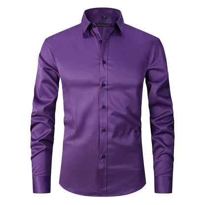 Men'S Purple Bamboo Fiber Dress Shirts Brand Long Sleeve Shirt Solid Slim Fit Casual Formal Non Iron Work Shirt Camisa Masculina