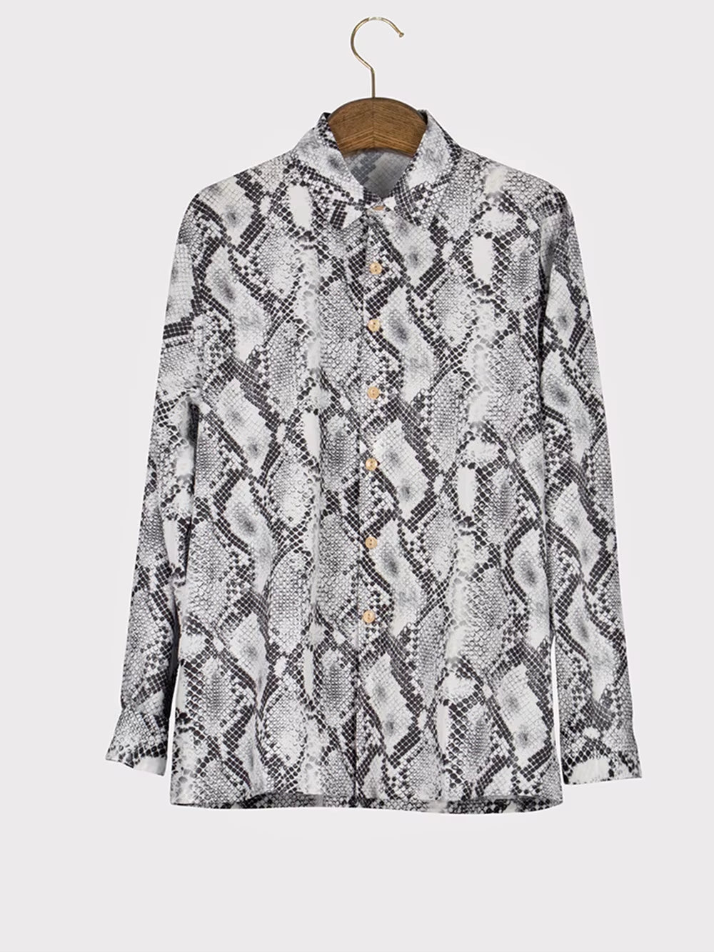 Men'S Luxury Snake Printed Button-Down Shirt Long Sleeve Casual Turn down Luxury Shirts for Men Fashion Autumn Clothing