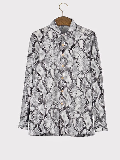 Men'S Luxury Snake Printed Button-Down Shirt Long Sleeve Casual Turn down Luxury Shirts for Men Fashion Autumn Clothing