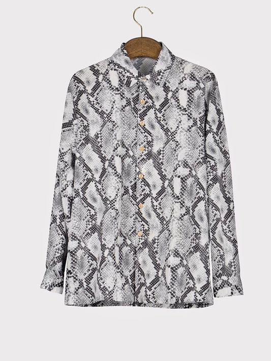 Men'S Luxury Snake Printed Button-Down Shirt Long Sleeve Casual Turn down Luxury Shirts for Men Fashion Autumn Clothing