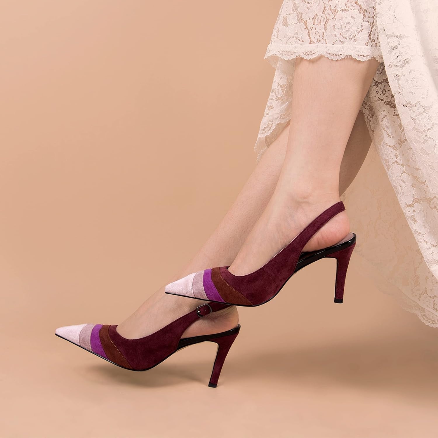 Kitten Heels for Women Rainbow Womens Sandals Pumps Multi Color Sexy Pointed Toe Comfortable Ladies Dress Party Shoes