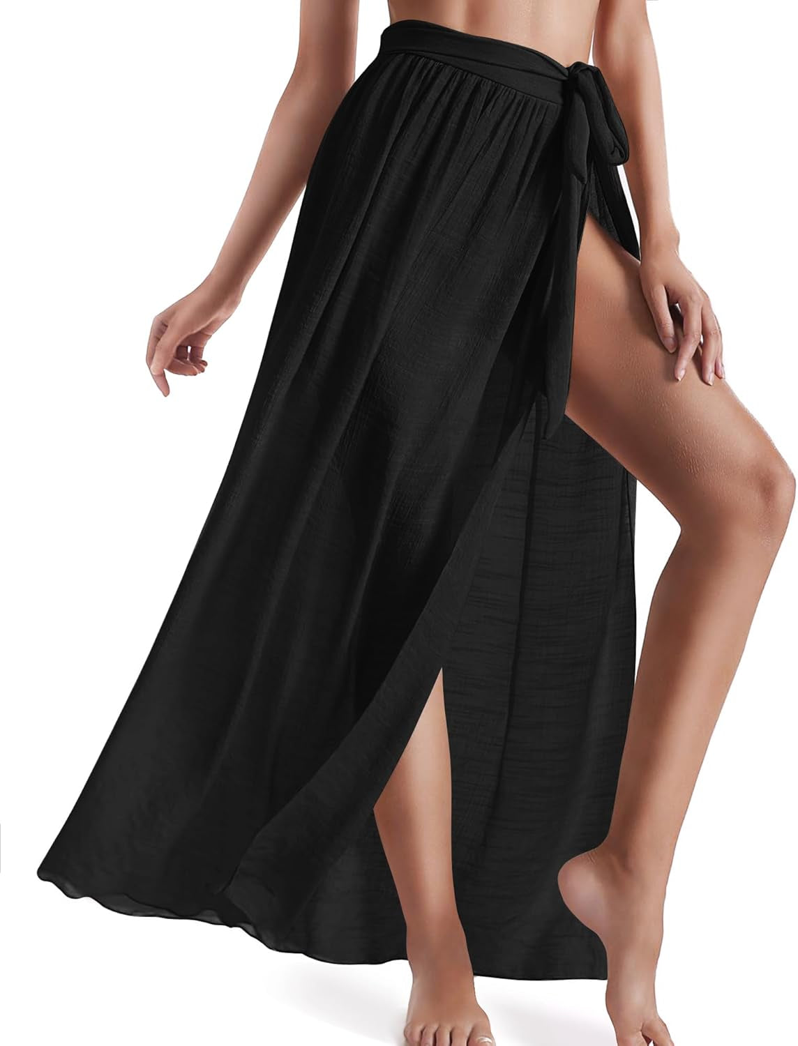 Beach Sarong Pareo Womens Semi-Sheer Swimwear Cover Ups Short Skirt with Tassels