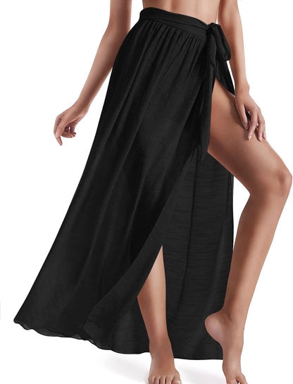 Beach Sarong Pareo Womens Semi-Sheer Swimwear Cover Ups Short Skirt with Tassels
