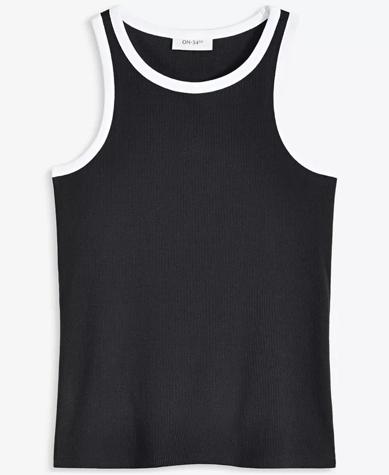 Women'S Contrast Tipped Micro Rib Tank Top, Exclusively at Macy'S